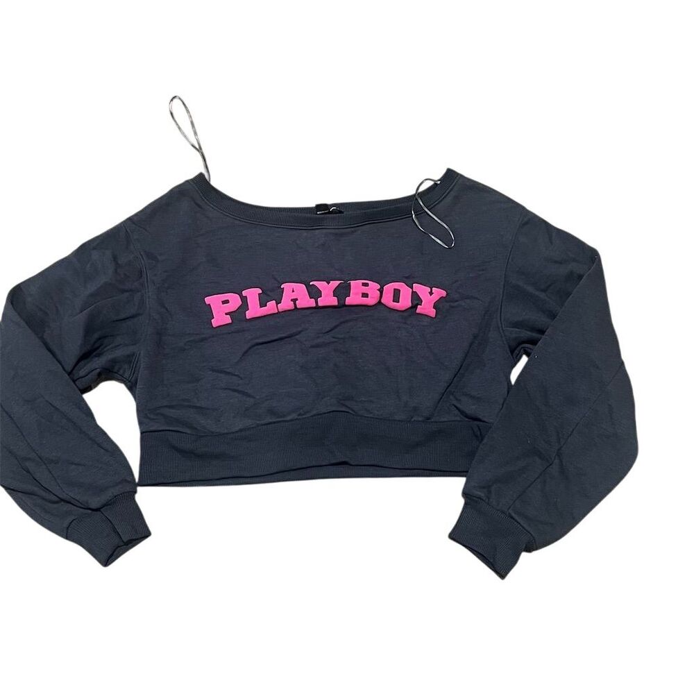 Playboy x Missguided Women's Cropped Sweatshirt Black Size S